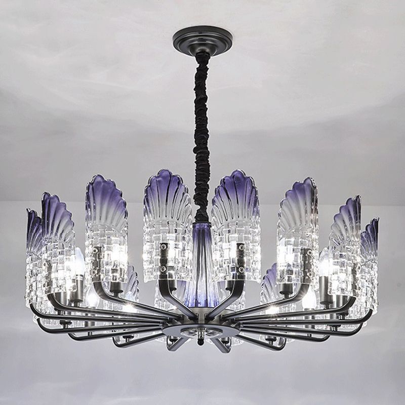 Peacock kroonluchter verlichting moderne gradiënt paarsachtig blauw glas woonkamer hangend licht