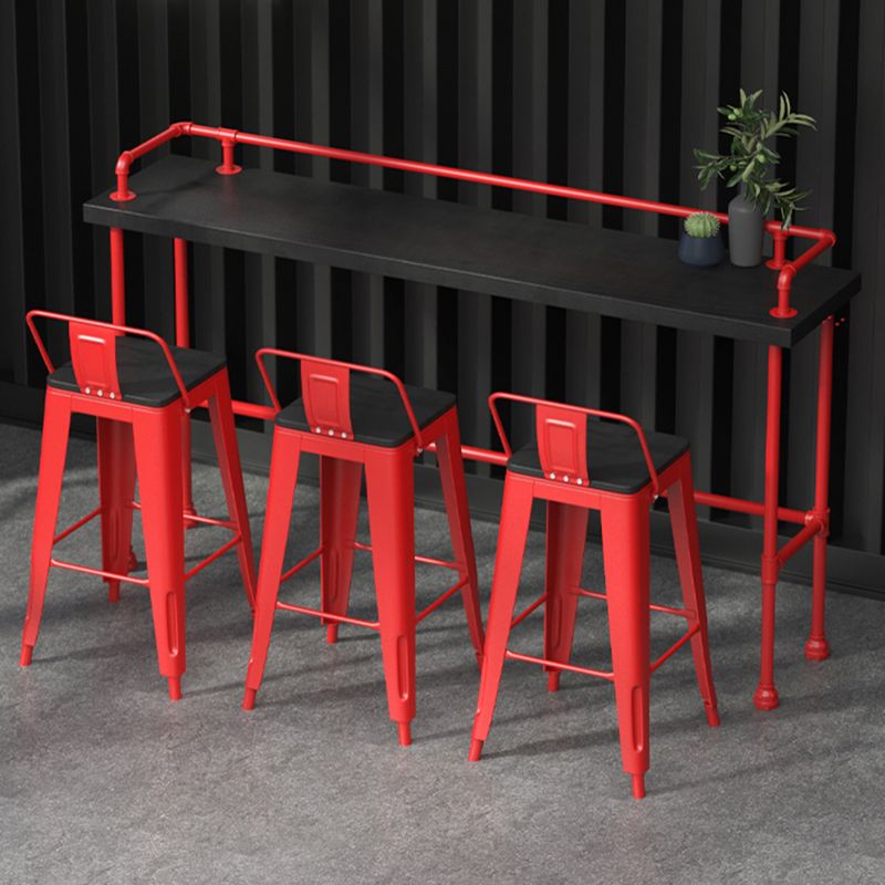 Industrial Wood Bar Table with Rectangle Table Top Red Trestle Table - 45.28" H