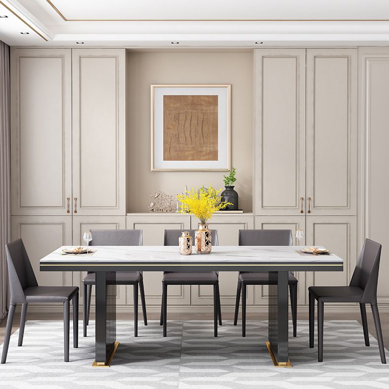 Table à manger de luxe traditionnelle Rectangle blanc Tableau de pierre fritté avec base en métal