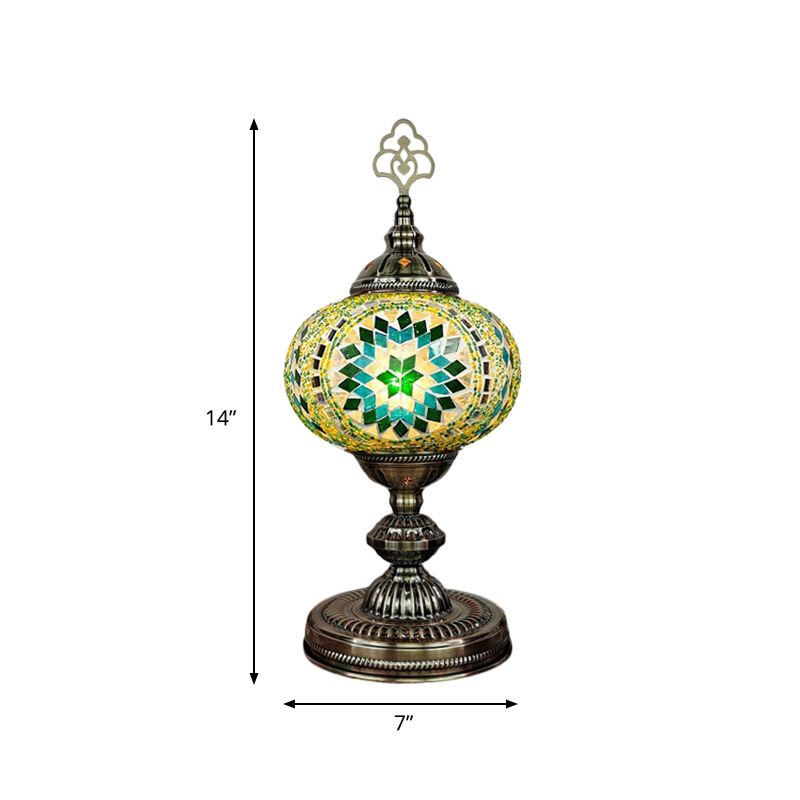 Moroccan Oblong Night Light Single Bulb Stained Art Glass Nightstand Lamp in Beige/Red/Blue for Cafe