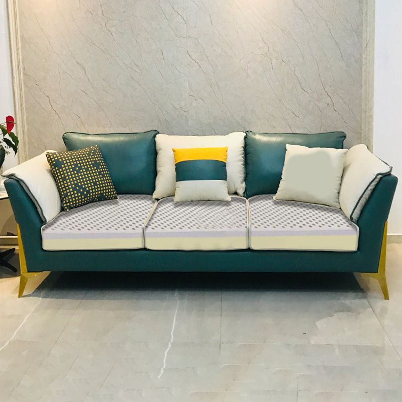 Blue and Cream Faux Leather Sectional Waterproof Sofa with Removable Cushions