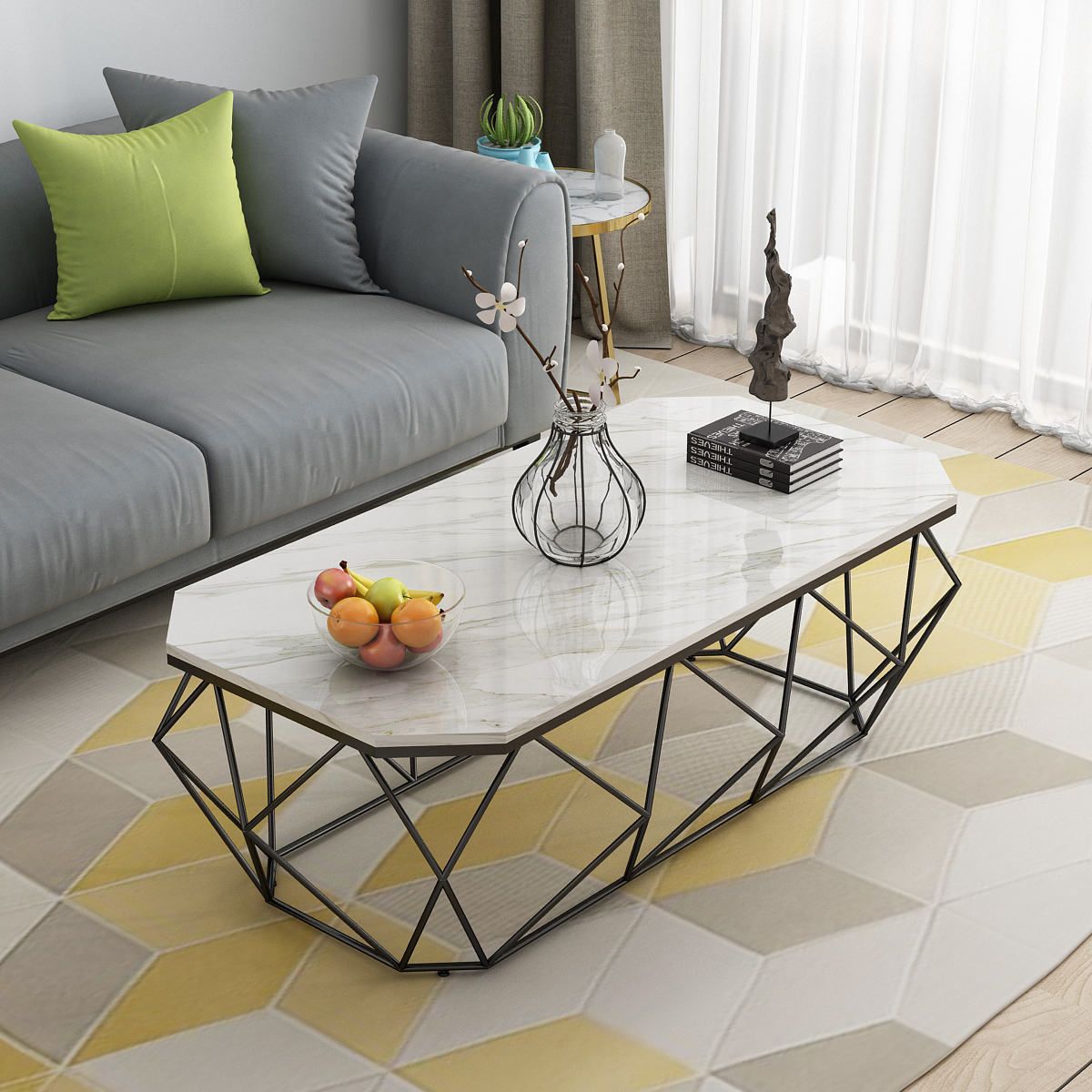 Frame Coffee Table Rectangle Marble Top Coffee Cocktail Table