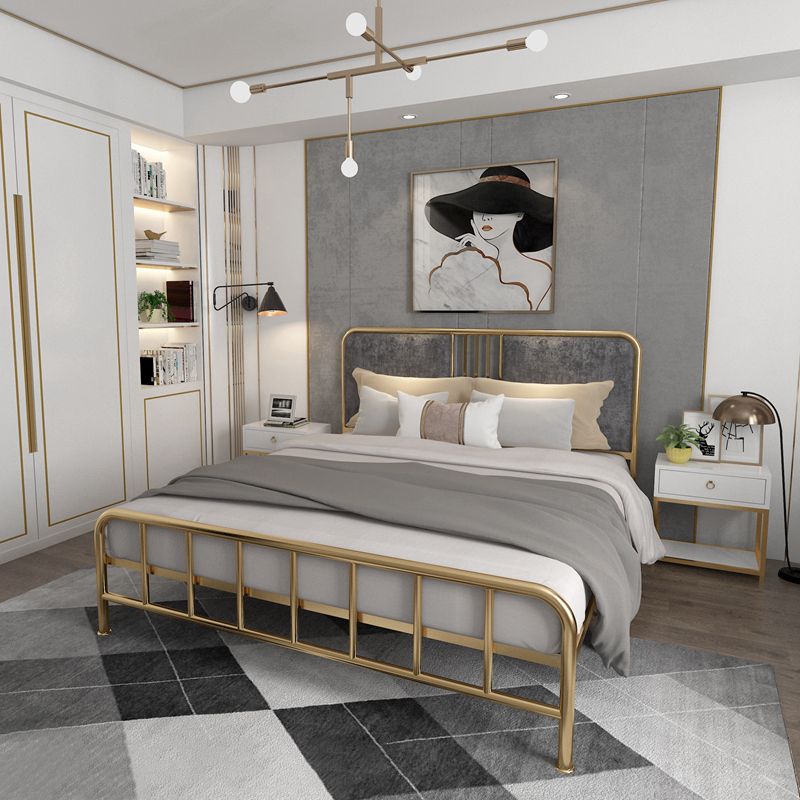 Upholstered Metal Open-Frame Bed 43.3-In High Golden Bed Frame