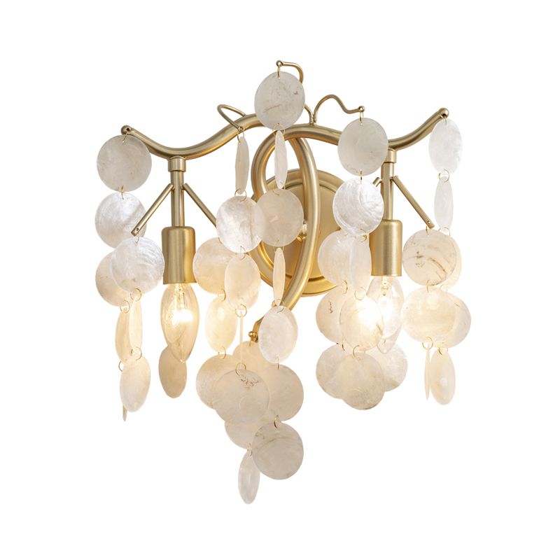 2 Lights Exposed Bulb Wall Sconce Light Contemporary Shell Wall Lighting in Gold for Living Room