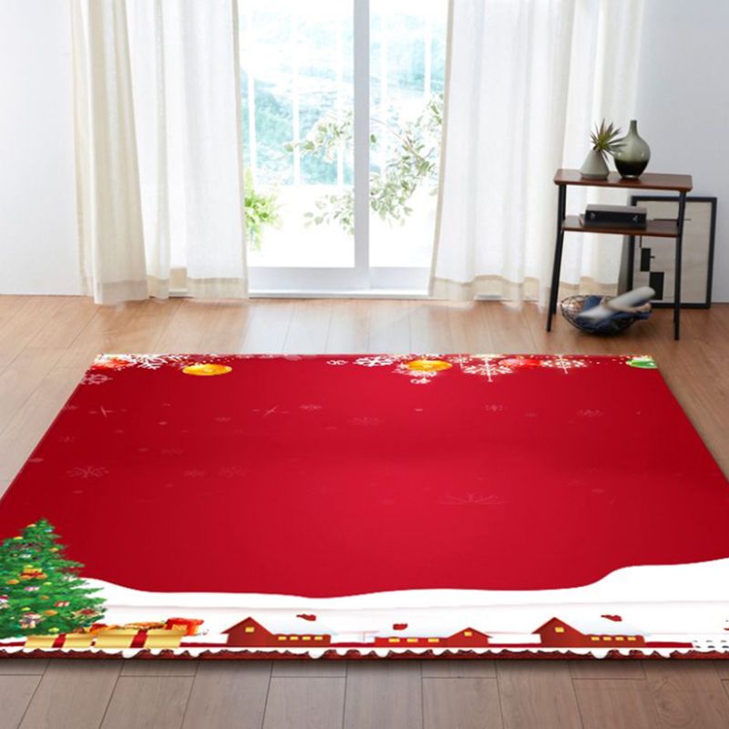 Red Modern Carpet Polyester Santa Claus Carpet Non-Slip Backing Carpet for Home Decor