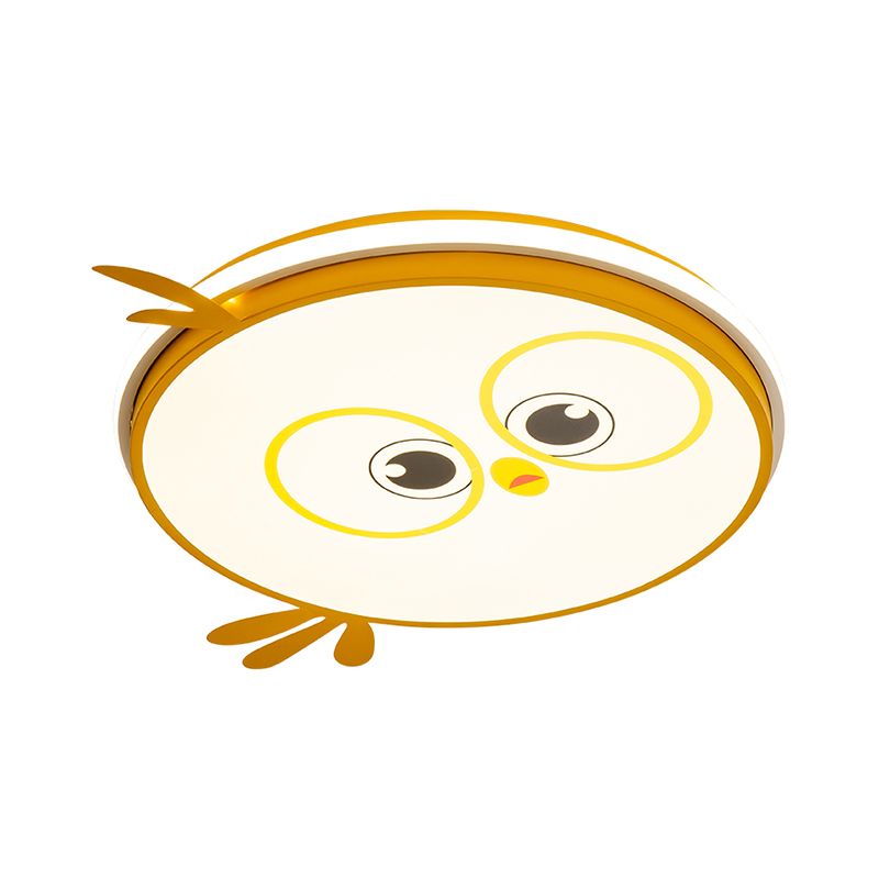 LED Ceiling Mounted Light Modern Pink/Yellow/Blue Kid Room Flush Ceiling Lighting with Chick Face Design