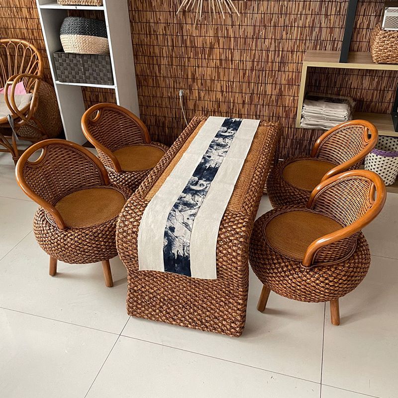 Contemporary Style Rectangle Patio Table Wicker in Brown for Home