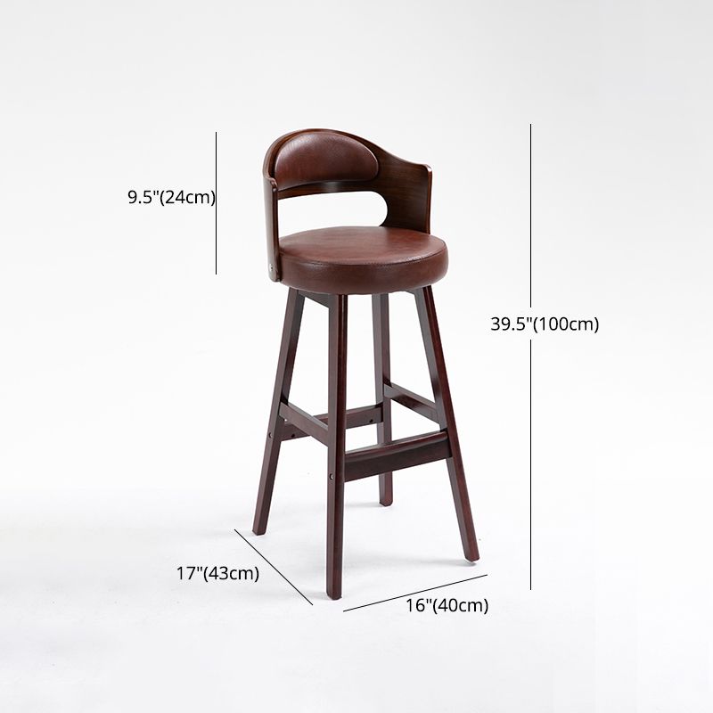 Taburetes de bar de madera industriales para interiores de cuero con asiento redondo