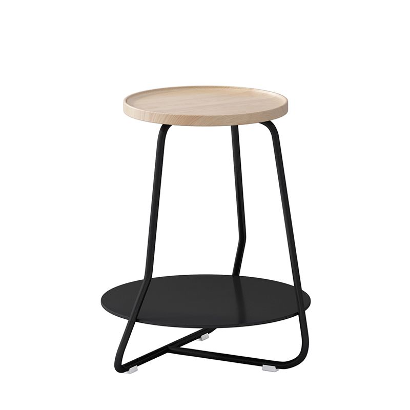 Scandinavian Wood Round Top Side Table 19.6-inch Iron Cross Legs End Table with Shelf