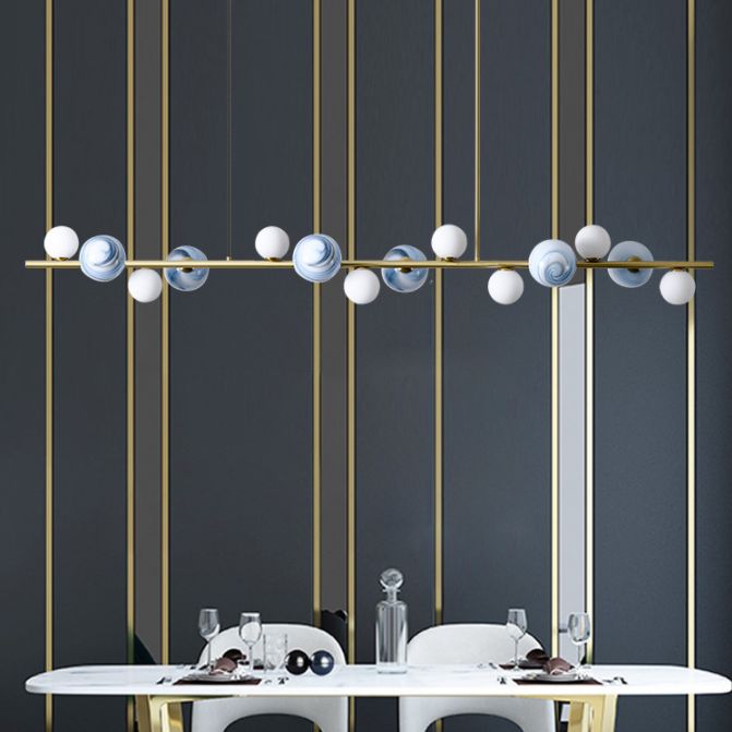 Modern Minimalism Gold Metal Island Pendant Lighting Spherical Glass Island Ceiling Light for Dining Table