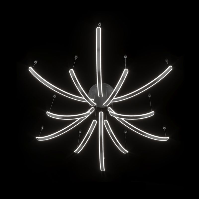 Curved LED Chandelier Minimalist Metal Living Room Villa Hanging Light in Black