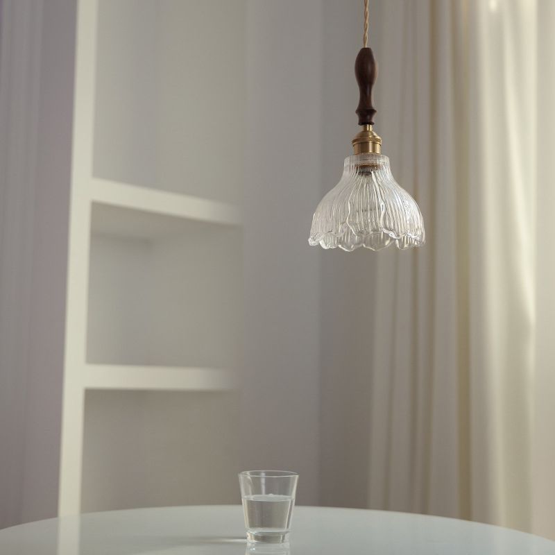 Geribbelde glazen bloemenophanging hanger eenvoudig 1 bol diner hangend licht in messing