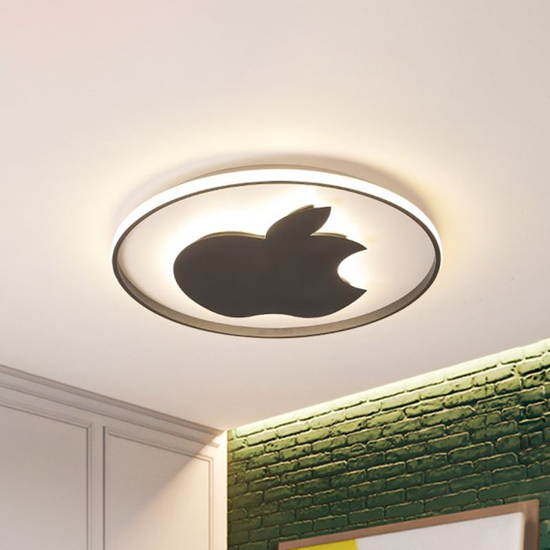 Modern Bitten Apple Flush Ceiling Light Acrylic LED Bedroom Flush Mount Lamp in Black