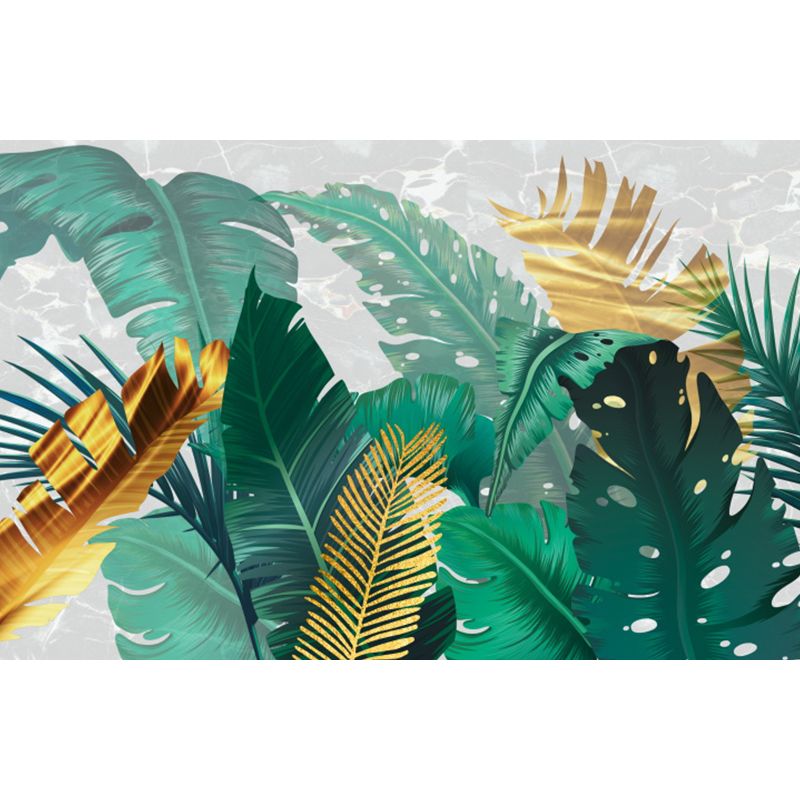 Tropical Leaves Pattern Mural Non-Woven Waterproof Green Wall Decor for Bathroom