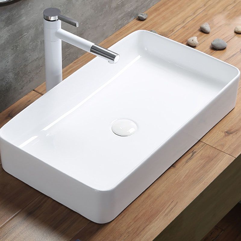 Modern Bathroom Sink Rectangular Porcelain Trough Sink with Pop-Up Drain