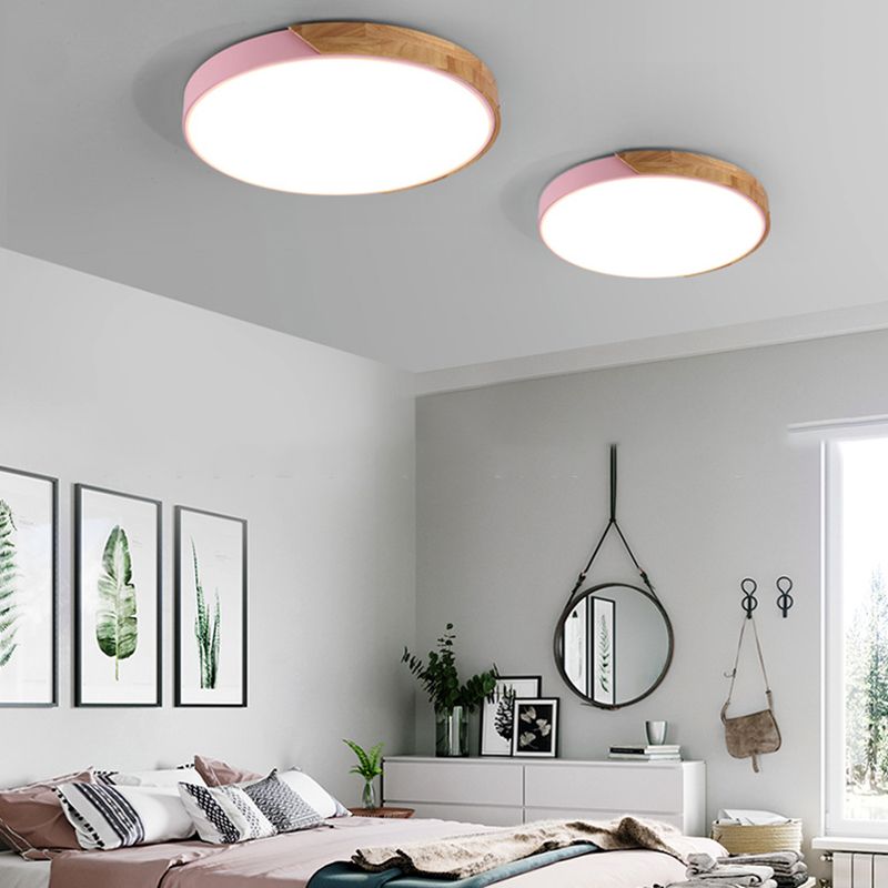 Round Shape Ceiling Lamp Modern Macaroon Iron 1 Light Flush Mount for Living Room Study