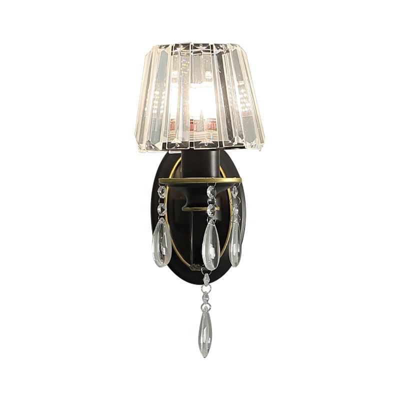 Contemporary 1/2-Head Wall Lamp with Crystal Prisms Shade Black Conical Wall Light Fixture