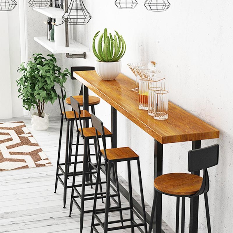 Black and Metal Base Table Natural Rectangle Solid Wood Bar Table