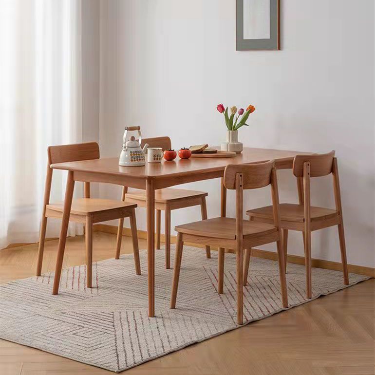 Modern Oak Wood Dinette Set 1/2/5 Pieces Rectangle Beige Dining Table Set