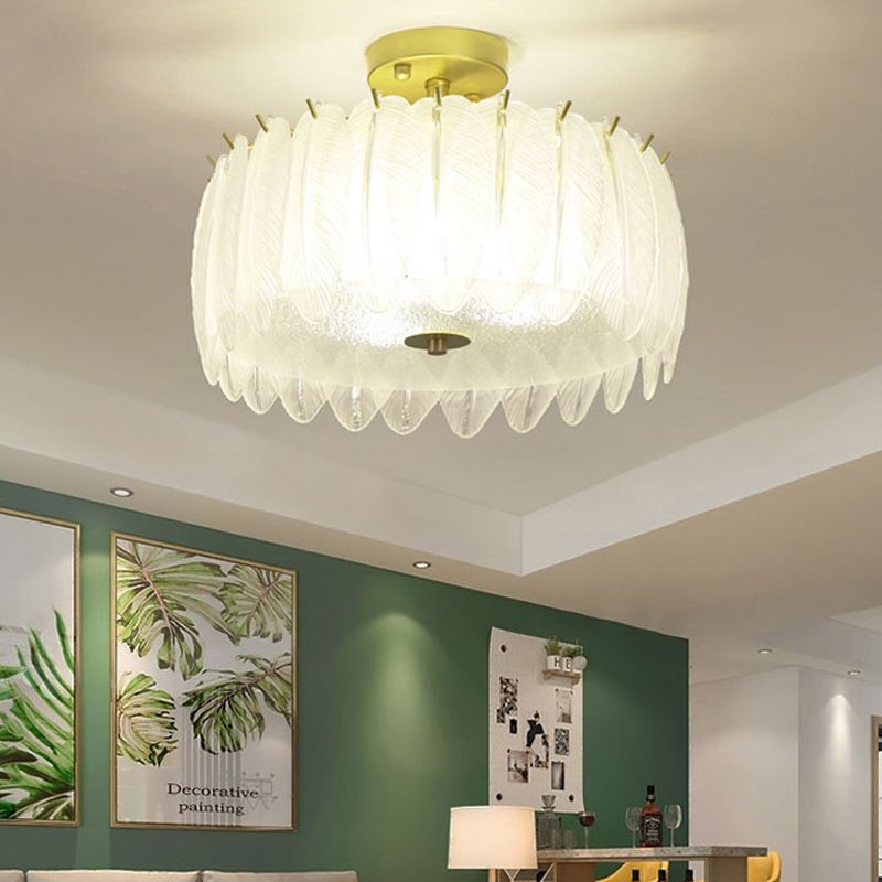 Nordic Circle Semi-Flush Mount Ceiling Light Glass Bedroom Semi Flush Ceiling Light in Gold