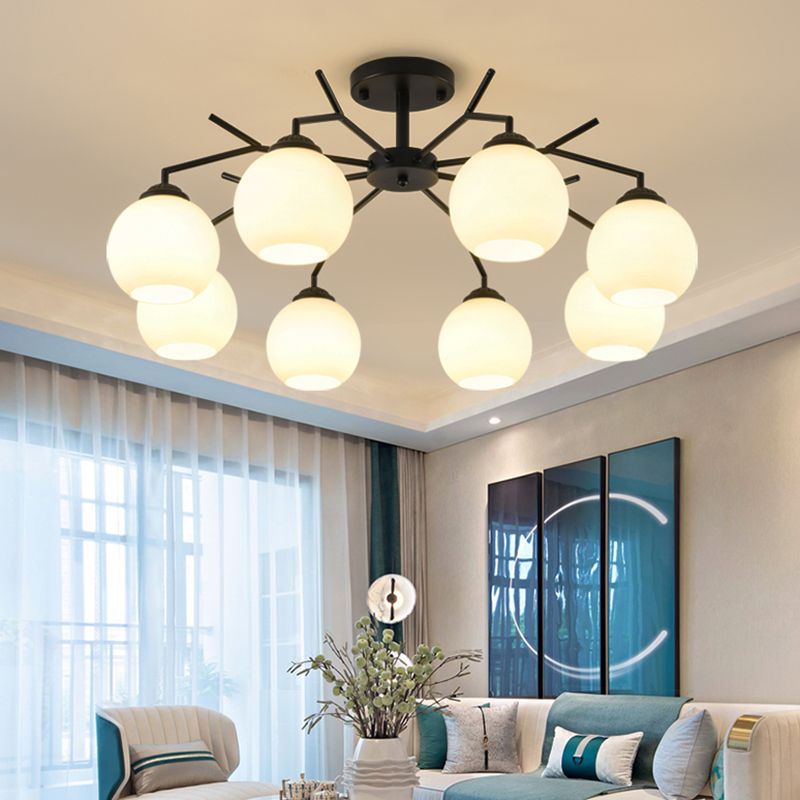 Black Shaded Semi Flush Light Fixture Simplicity Glass Living Room Semi Flush Mount Light
