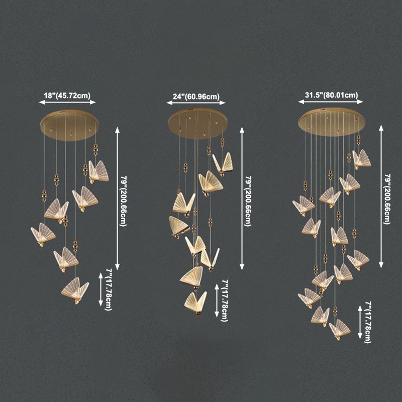 Lampe suspendue à LED en or acrylique dans le style en alliage zinc moderne de style artistique