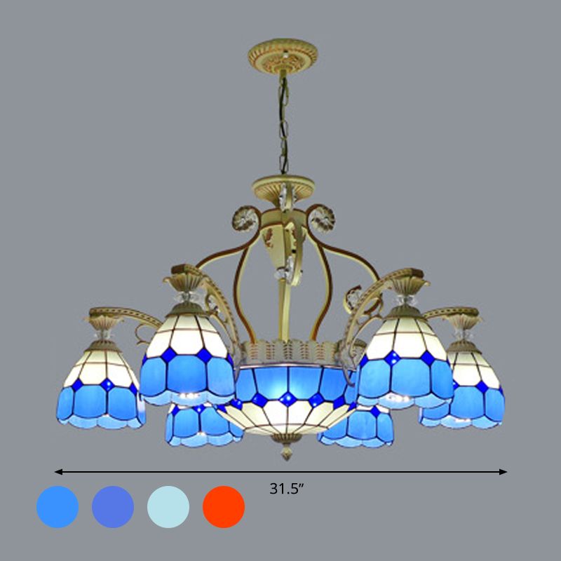 Cut Glass Orange/Blu/Blu Dark Hanging Chandelier a cupola 8/11 Luci a sospensione in stile Tiffany Kit a ciondolo, 31,5 "/37,5"