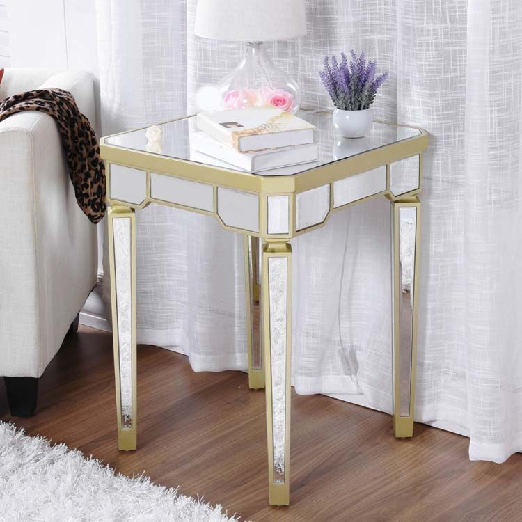 Modern 25.6" Tall 4 Legs End Table Square Glass Top End Table