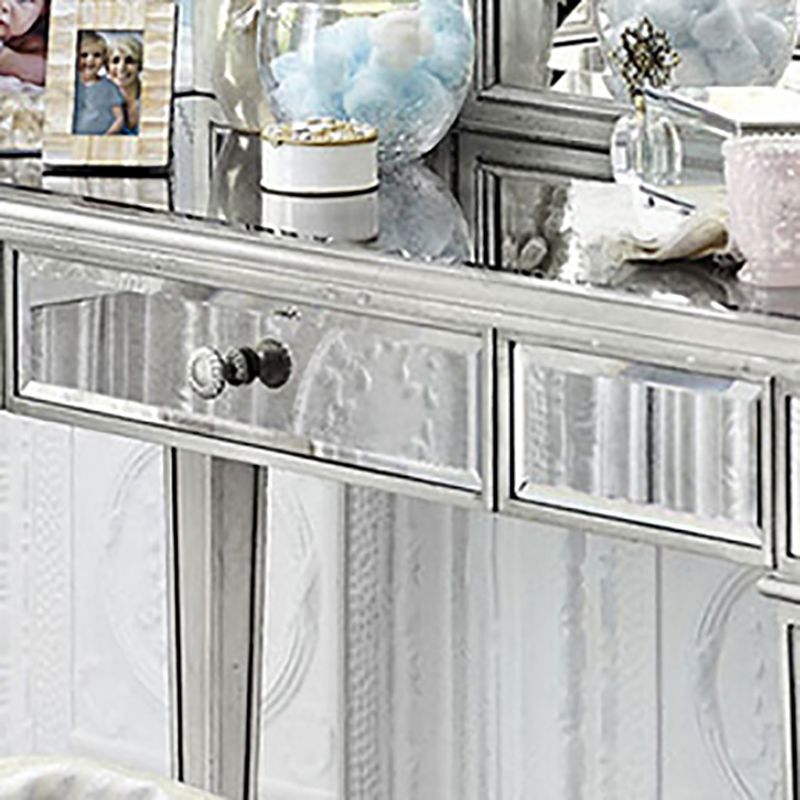 17.71" Wide Sliver Vanity Set with 3 Storage Drawers Glass Make-up Vanity