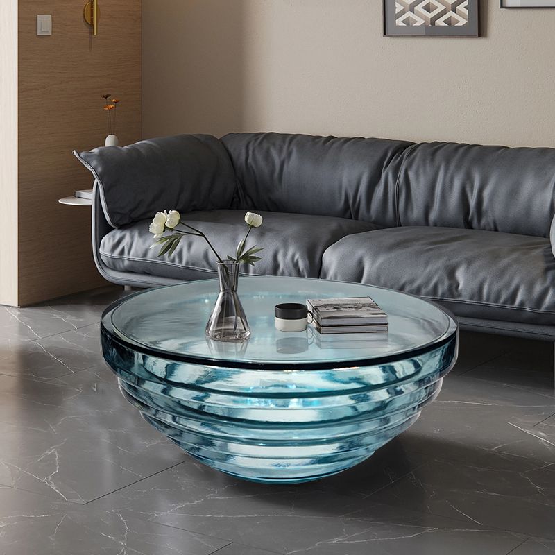 Resin Coffee or End Table Contemporary Round Top with Solid Base