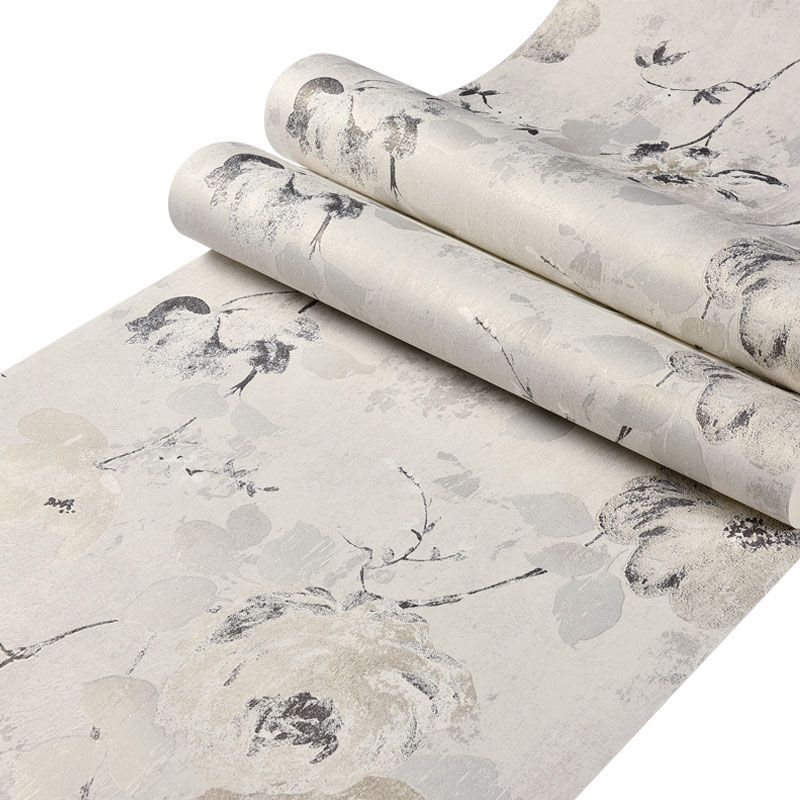 Home Decoration Wallpaper Simple Pastel Color Blossoming Rose Wall Covering, Non-Pasted