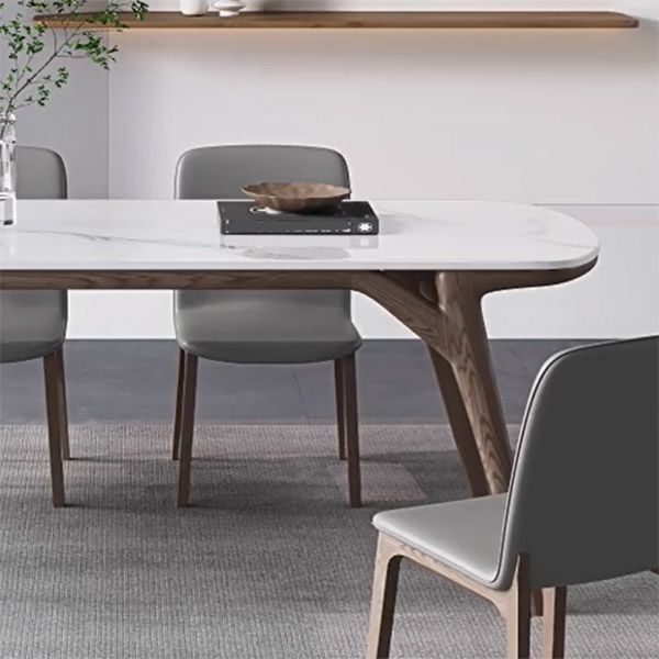 Contemporary Dining Table Stone and Wood Dinette Table for Dining Room