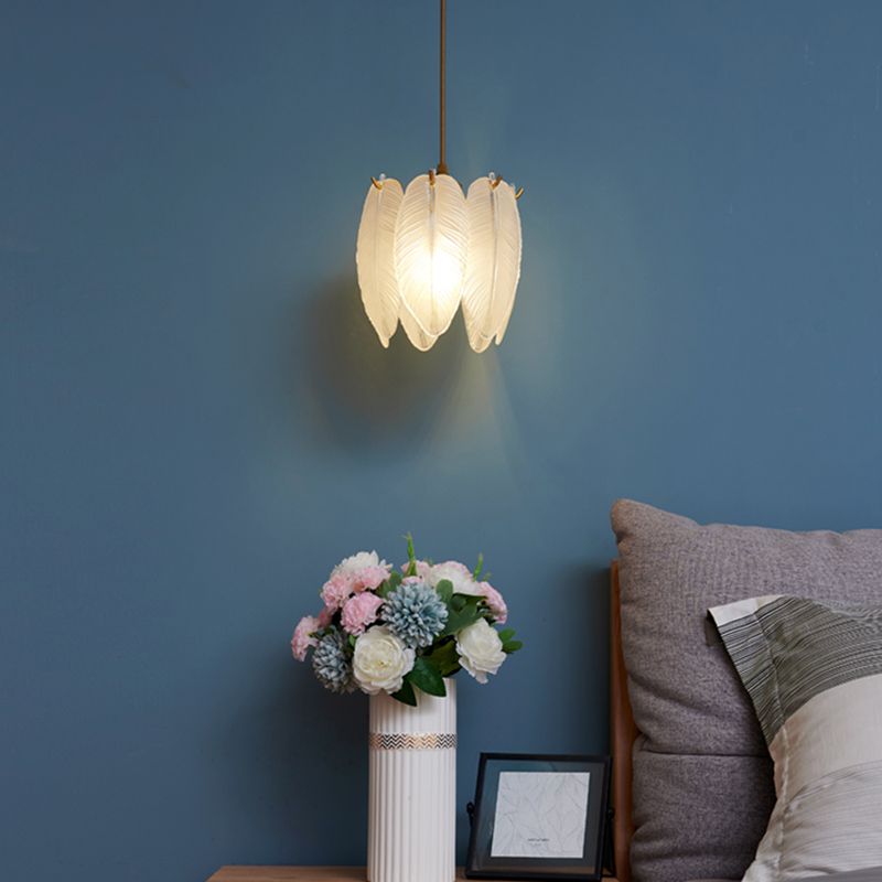 1-Licht-Feder-Trommelschattenhängelampe, zeitgenössisches Rippenglas hängendes Licht
