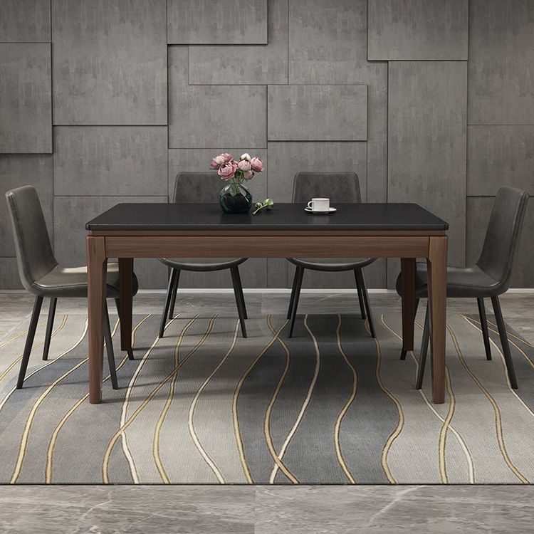 Contemporary Kitchen Dinner Table Solid Wood 4 Legs Dining Table in Black