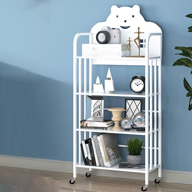 Modern Style Bookshelf Open Back Metal Bookcase with Caster Wheels