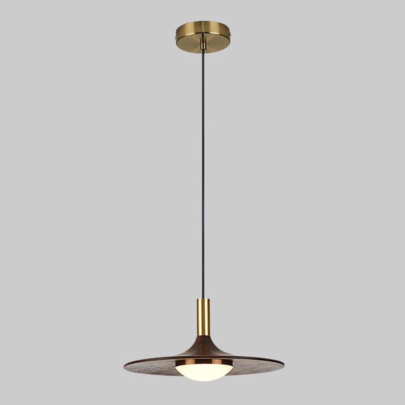 Wide Flared Walnut Wood Suspension Lamp Minimalist Dark Brown LED Pendant Lighting Fixture