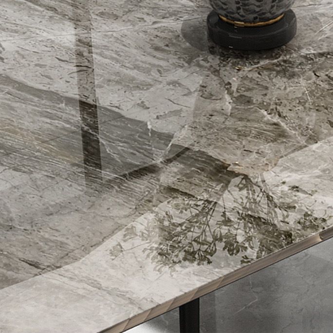 Rectangular Sintered Stone Dining Table Luxury White Furniture with Steel 4 Legs for Home