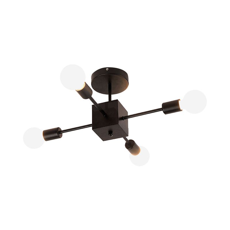 Eenvoudige Lineaire Semi Ceiling Mount Licht Metallic Zwart Plafond Lamp voor Studie Kamer Slaapkamer