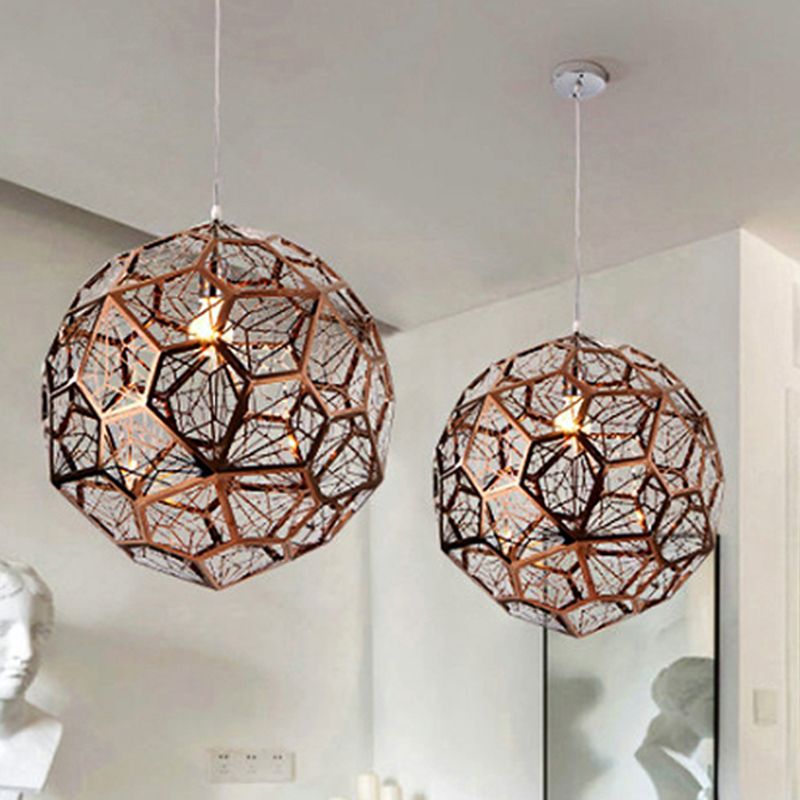 12"/16"/19.5"W Faceted Globe Pendant Lighting Contemporary Metal 1 Light Rose Gold Hanging Ceiling Light