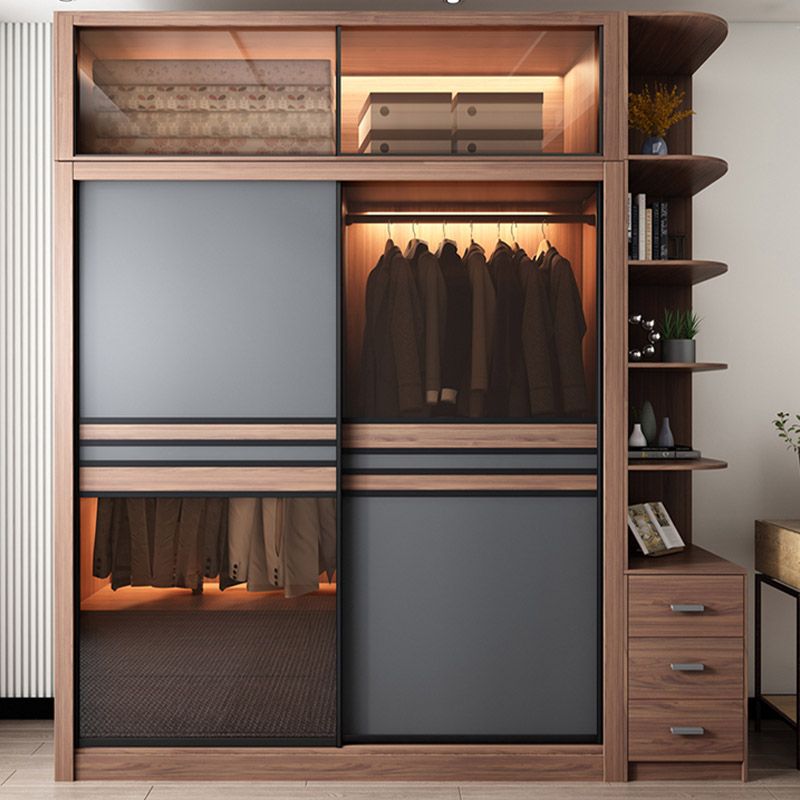 Brown Engineered Wood Wardrobe Armoire Modern Wardrobe Closet