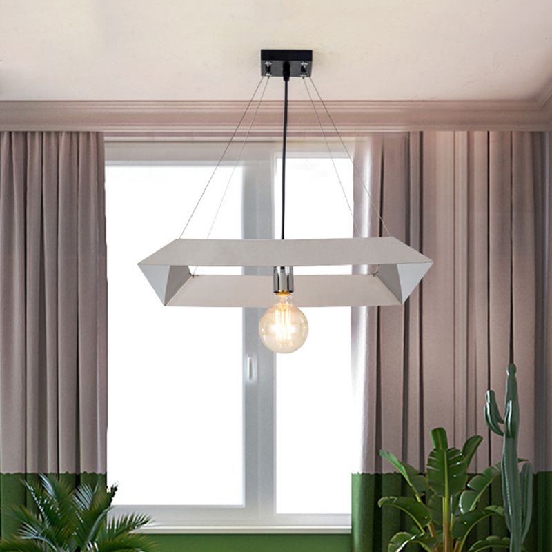 Geometric Frame Suspension Light Modern Metal 1 Light Bedroom Ceiling Pendant Lamp in White