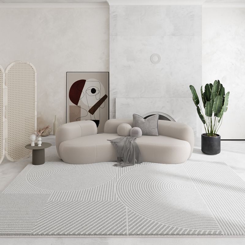 White Tone Rectangle Shape Rug Living Room Carpet Polyester Washable Area Rug