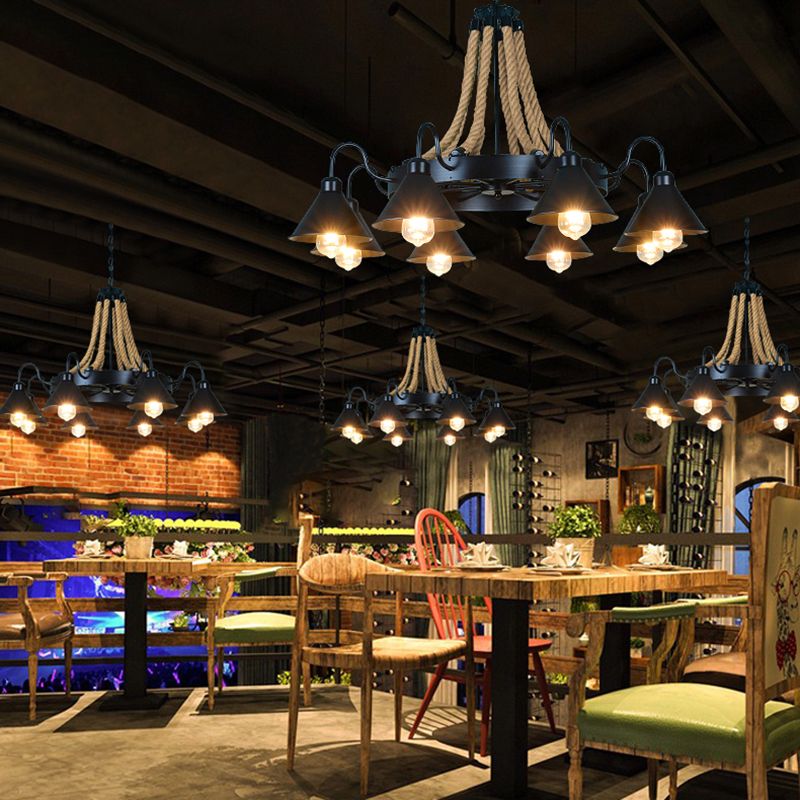 Black Cone lampadario a sospensione a sospensione Light Loft Rope Restaurant Lampone Aione l'illuminazione