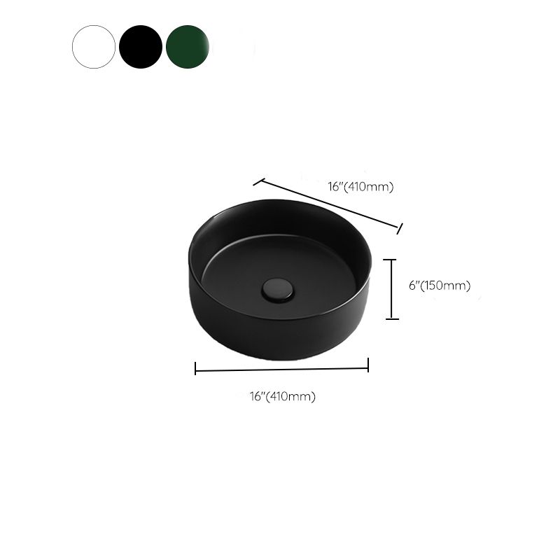 Modern Vessel Bathroom Sink Round Porcelain with Pop-Up Drain Basin Sink