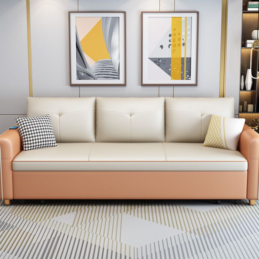 Modern Sleeper Sofa White with Storage Pillow Back Square Arms Sofa Futon