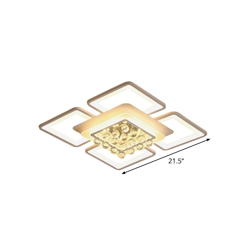 White Acrylic Square Flushmount Light Simple 21.5"/25.5" Width LED Flush Mount Lamp in Warm/White Light with Crystal Accent