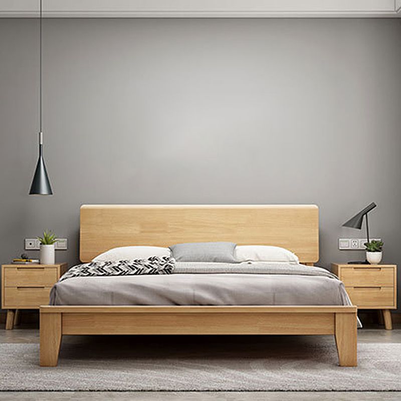 Scandinavian Penal Bed with Rectang Penal Headboard and Wooden Legs