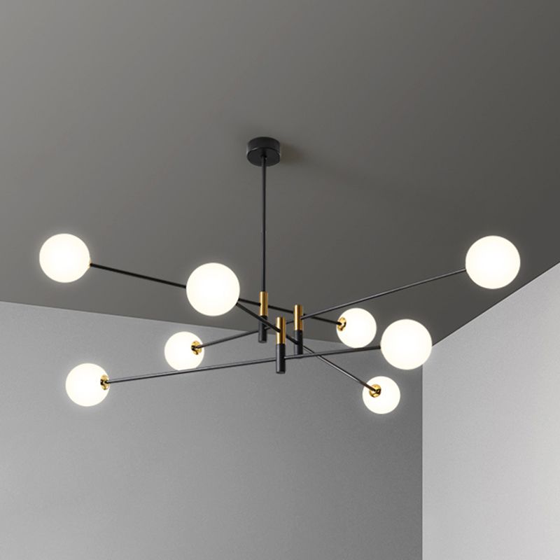 Black and Gold Globe Hanging Lamp in Modern Style Lacquered Iron Chandelier with Glass Shade
