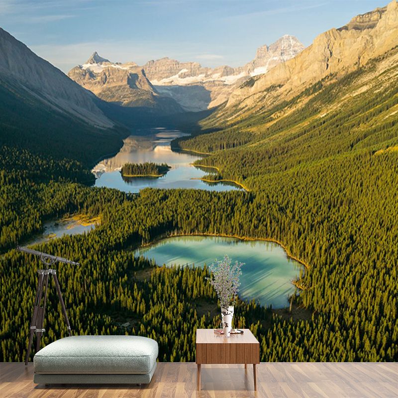 Custom Photography Modern Mural with Meadow Puddles Among Mountains Pattern, Blue-Green