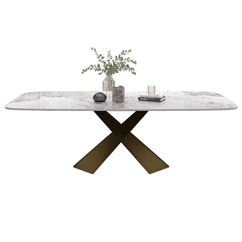 Sintered Stone Top Dining Table for Restaurant Luxury Rectangle Table with Metal Pedestal